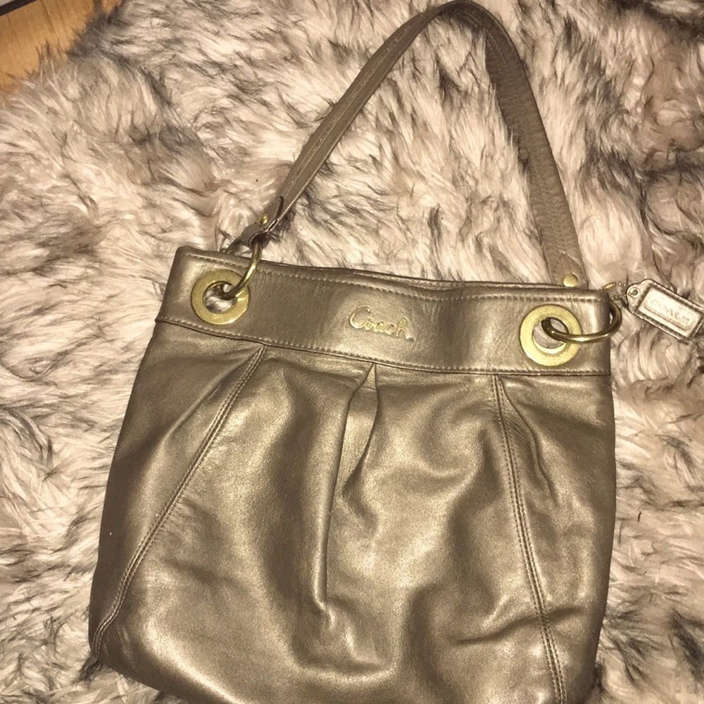 Metallic coach bag